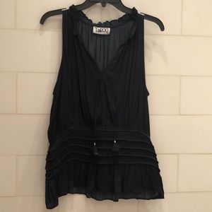 Navy blouse with ruffled collar